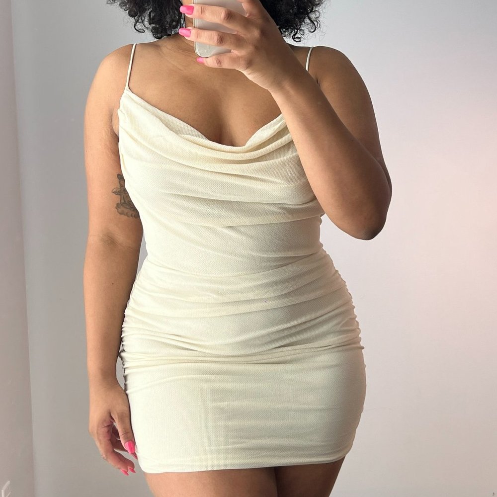 Sparkly Cowl Neck Mini Dress